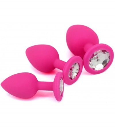 Anal Sex Toys Elite 3PCS Silicone Jeweled Anal Butt Plugs Anal Trainer Set- Hot Pink - C012BDWC2FB $6.34