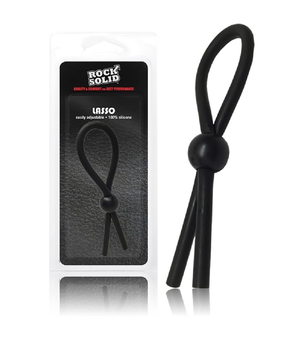 Penis Rings The Lasso Single Lock Adjustable Cock Ring - Black with Free Bottle of Adult Toy Cleaner - CV18GO746YZ $13.01