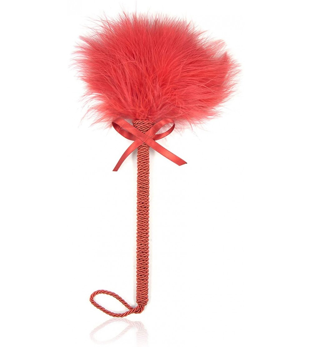 Paddles, Whips & Ticklers Fetish Feathers Teasing Toys Ostrich Feather Wrapped Rope Pole Props - Red - CM18X06NIIR $10.24