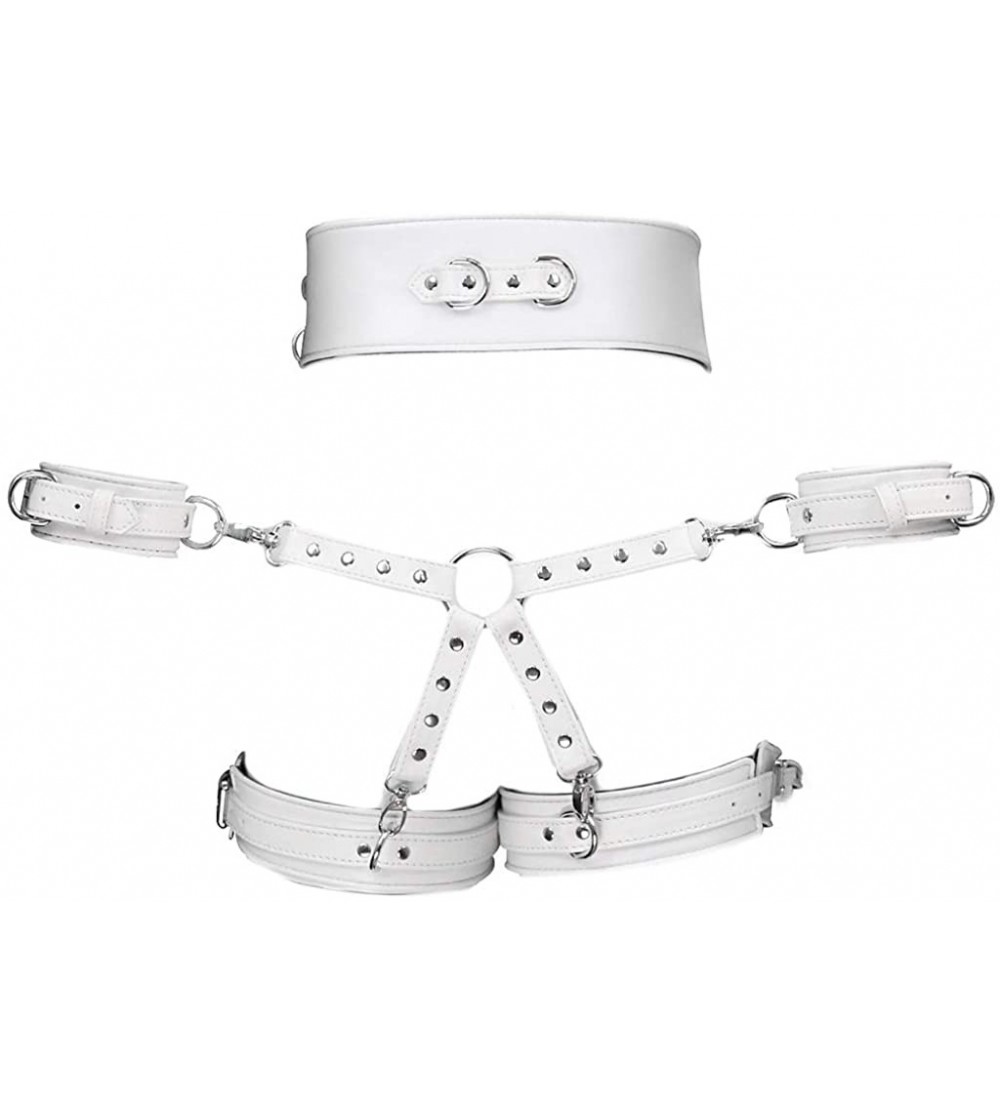 Restraints 4 in 1 Erotic Faux Leather Body Harness Waist Cage Handcuffs SM Bondage Sex Toys - White - C919E4LXKA7 $26.87