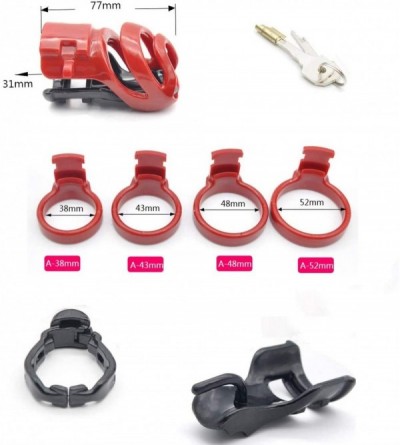 Chastity Devices New The Biosourced Resin Male Standard Chastity Devices Male Briefs-with 4 Size Rings T-Shirt Red- Large - R...