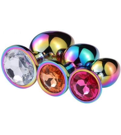 Anal Sex Toys 3PCS Colorful Stainless Steel Metal Anal Plug Metal Butt Toys Jewelry Butt Plug Kit - CI11S6E4A77 $12.54
