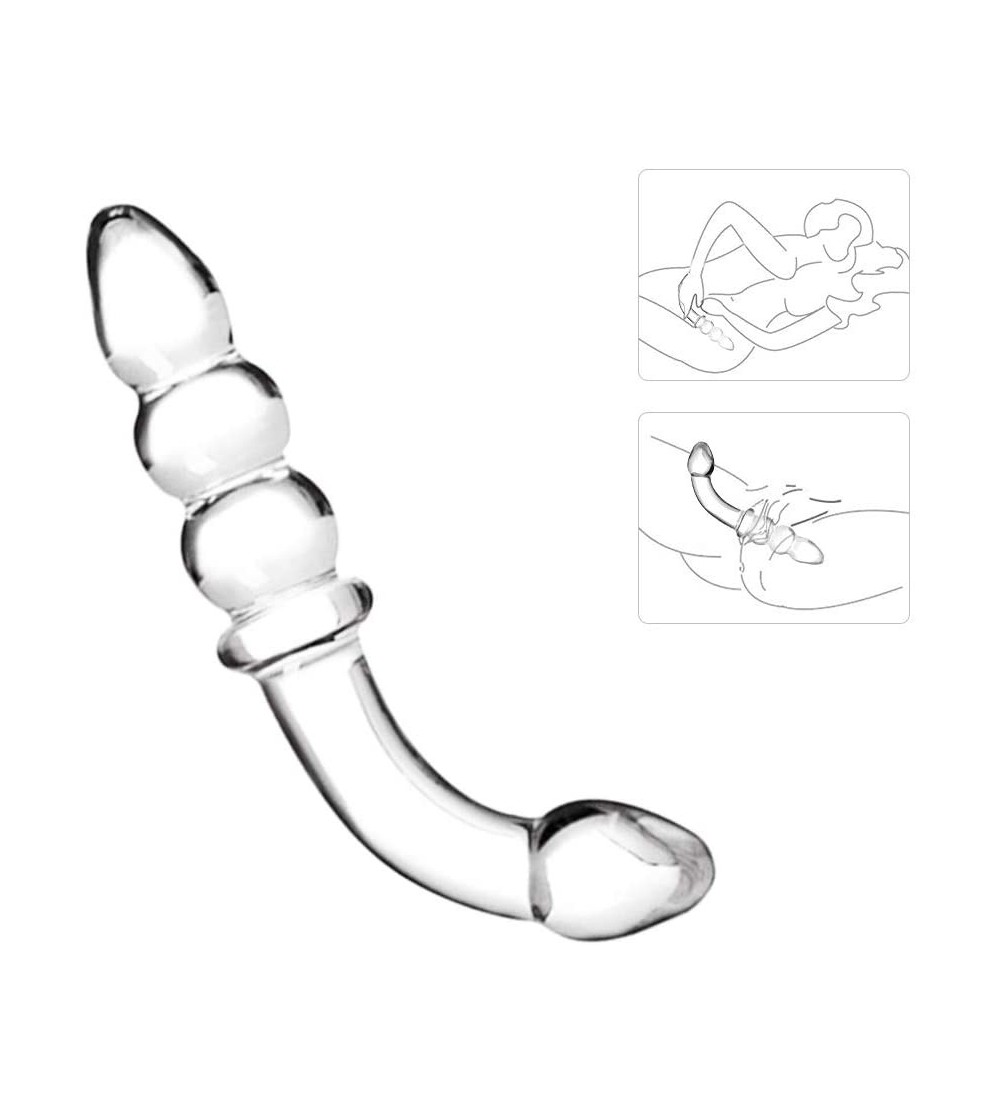 Anal Sex Toys Anal Beads- Glass Bent Pleasure Wand Double-Ended Butt Plug G-spot Stimulation Dildo for Men Women (Clear) - Cl...