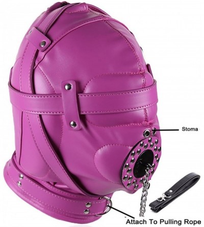 Gags & Muzzles Leather Bondage Mask Full Face Mask Mouth Gag Mask Fetish Adults BDSM Sex Toy - Pink(padlock3 & Pulling Rope1)...