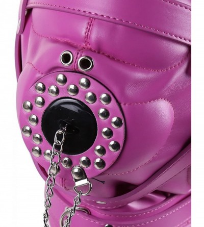 Gags & Muzzles Leather Bondage Mask Full Face Mask Mouth Gag Mask Fetish Adults BDSM Sex Toy - Pink(padlock3 & Pulling Rope1)...