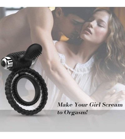 Penis Rings Silicone Vibrating Dual Penis Ring- Premium Stretchy Longer Harder Stronger Erection Cock Ring Vibrator Erection ...