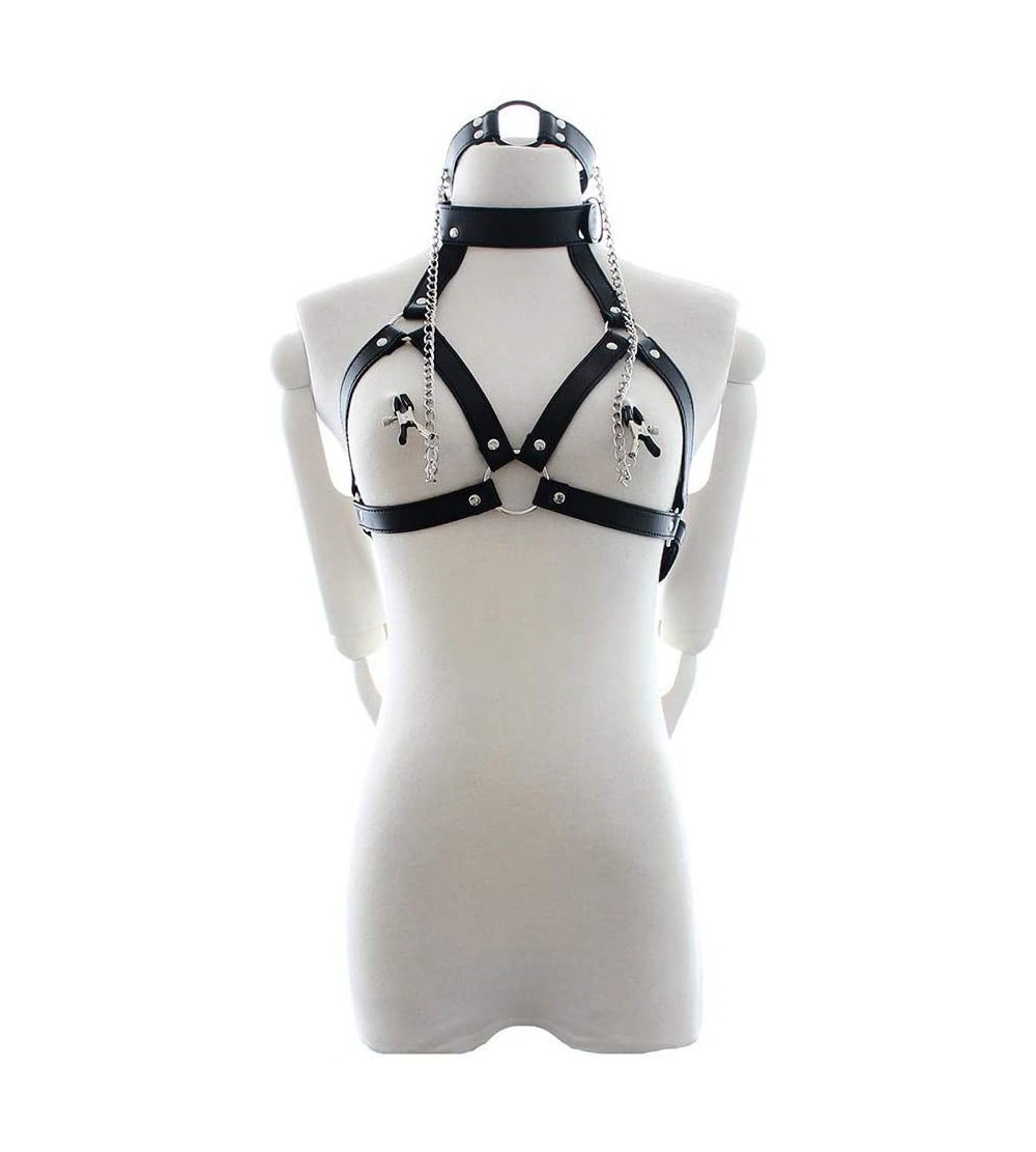 Restraints SM Restraint Bondage Open Mouth Gag Nipple Clamps with Neck Collar - CE11NIMLQTD $14.60