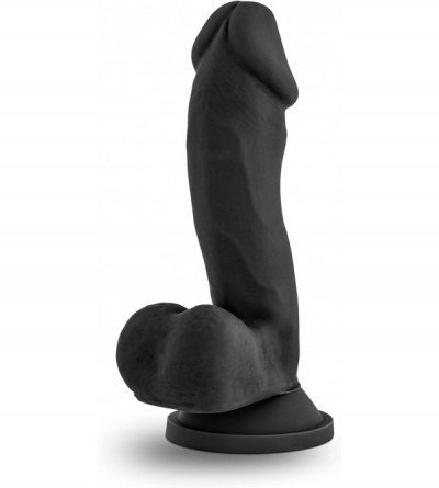 Anal Sex Toys 7 Inch Realistic Silky Smooth Silicone Strap On Compatible Dildo (Black) - Black - CS12MX5ZV7T $17.61