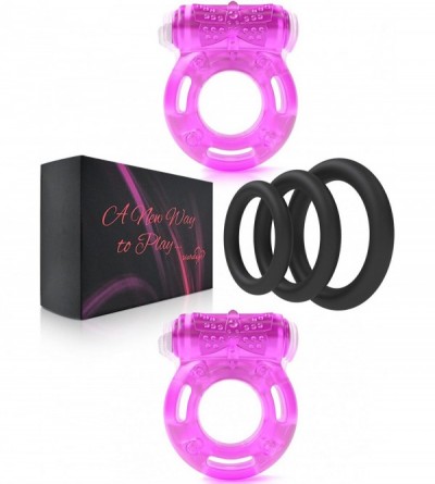 Penis Rings Cock Ring Set - 2 Vibrating Cock Rings w. Clit Stimulator & 3 Different Size Penis Ring - Erection Enhancing Sex ...