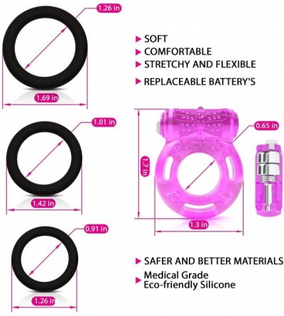 Penis Rings Cock Ring Set - 2 Vibrating Cock Rings w. Clit Stimulator & 3 Different Size Penis Ring - Erection Enhancing Sex ...