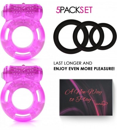 Penis Rings Cock Ring Set - 2 Vibrating Cock Rings w. Clit Stimulator & 3 Different Size Penis Ring - Erection Enhancing Sex ...