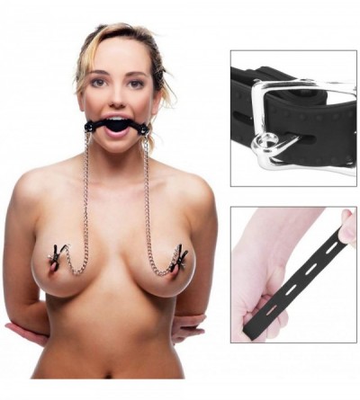 Gags & Muzzles O-Ring Gag with Nipple Clamps - Silicone Open Mouth Ring Gag with Adjustable Nipple Clips- SM Fetish Nipple Te...