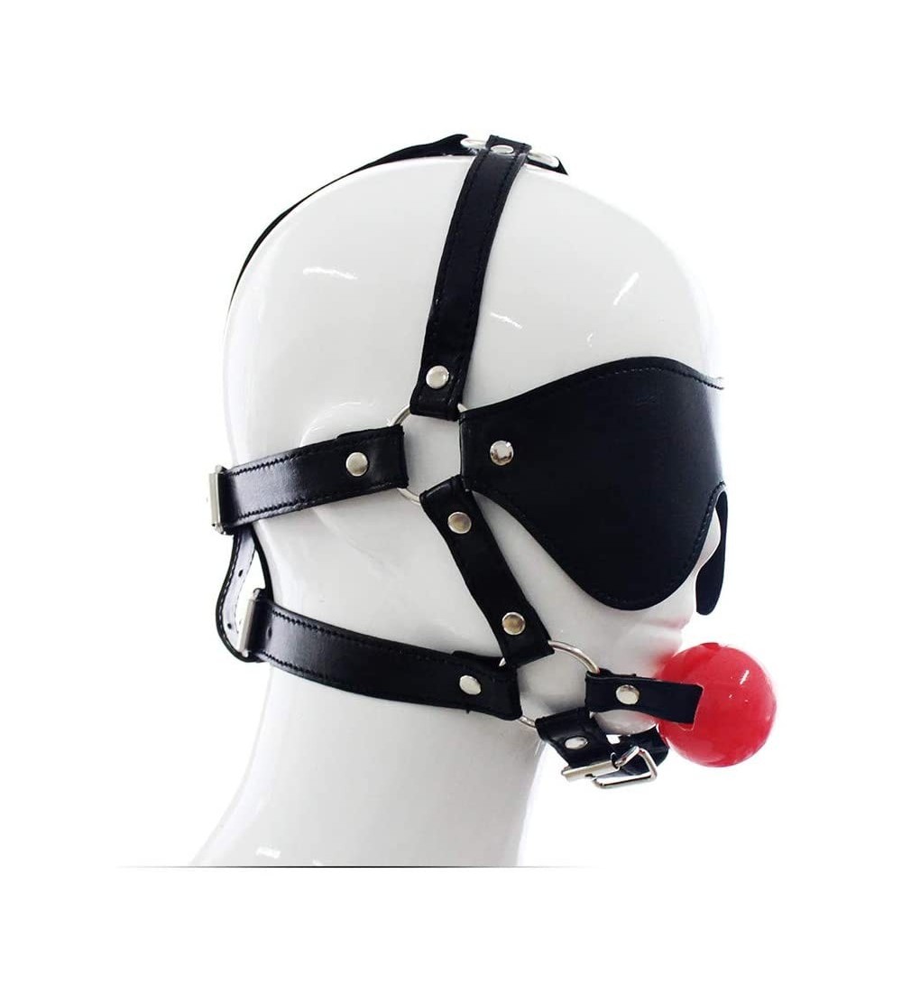 Gags & Muzzles Hollow Mouth Ball Leather Harness Blindfolded Creative Mouth Plug - Black-red solid mouthball - CE196DIQGO4 $1...