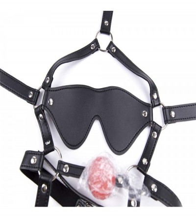 Gags & Muzzles Hollow Mouth Ball Leather Harness Blindfolded Creative Mouth Plug - Black-red solid mouthball - CE196DIQGO4 $1...