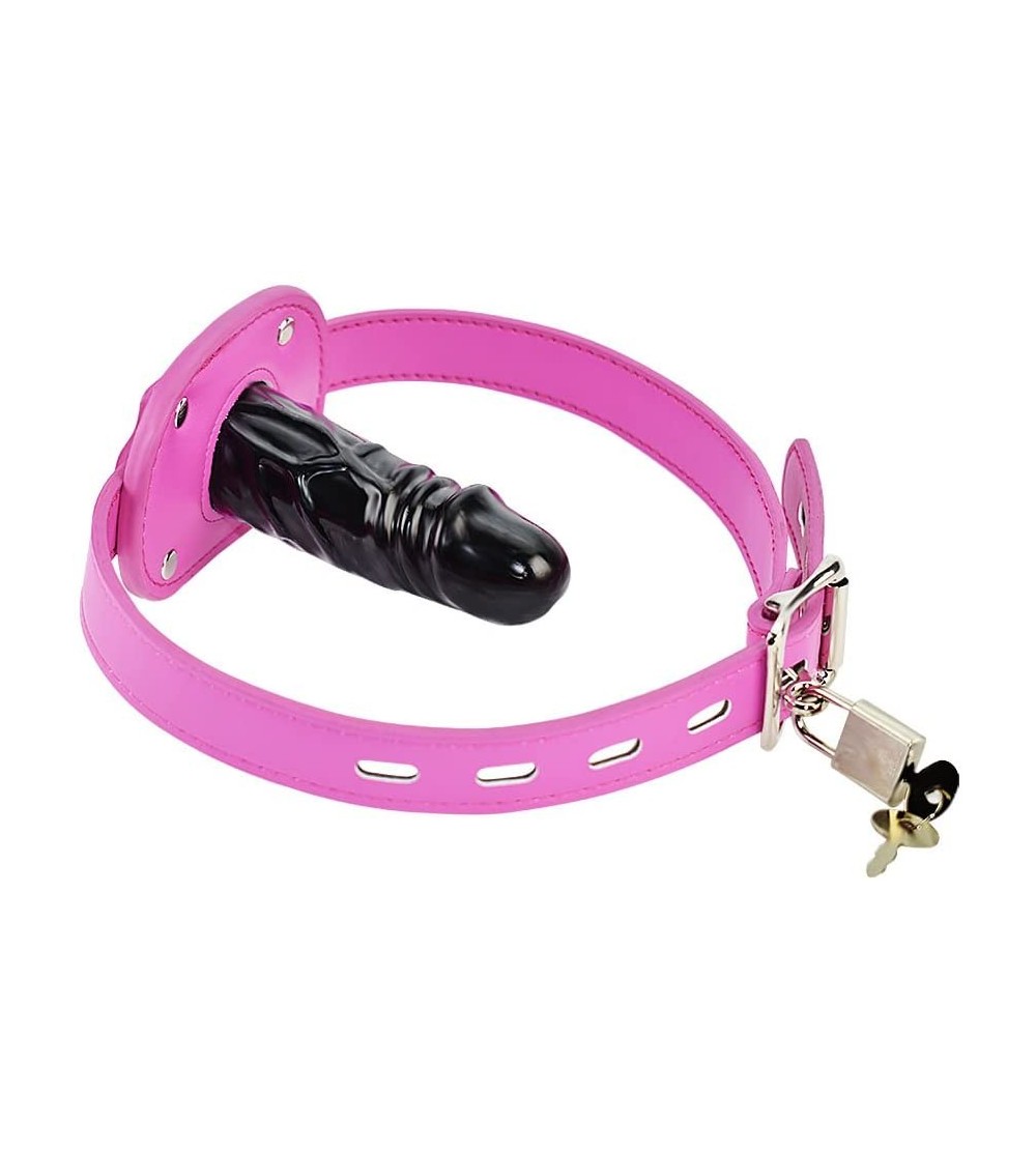 Gags & Muzzles Leather Lockable Ball Gag w/Lock Bondage Fetish Restraint Slave Roleplay Gimp 4 (Hot Pink- Long) - Hot Pink - ...