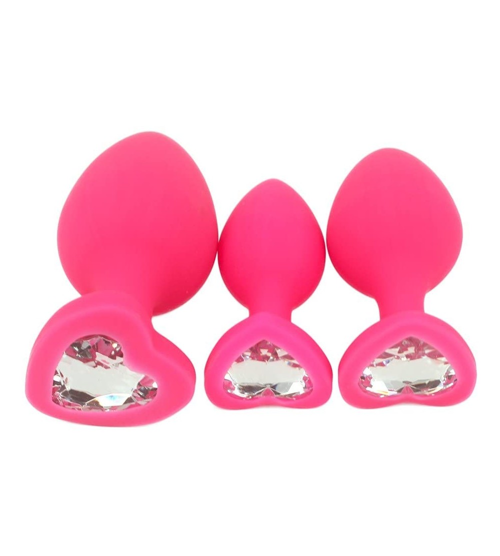 Anal Sex Toys Anal Sex Trainer 3PCS Kit Heart Silicone Jeweled Butt Plugs (Pink) - Pink - CM18GGNNTXL $10.26