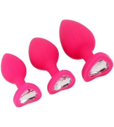 Anal Sex Toys Anal Sex Trainer 3PCS Kit Heart Silicone Jeweled Butt Plugs (Pink) - Pink - CM18GGNNTXL $10.26