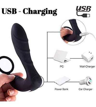 Vibrators Male Prostate Massager Vibrator with Penis Ring- Waterproof P-Spot Anal Plug Sex Toys Rechargeable Vibrator 10 Vibr...