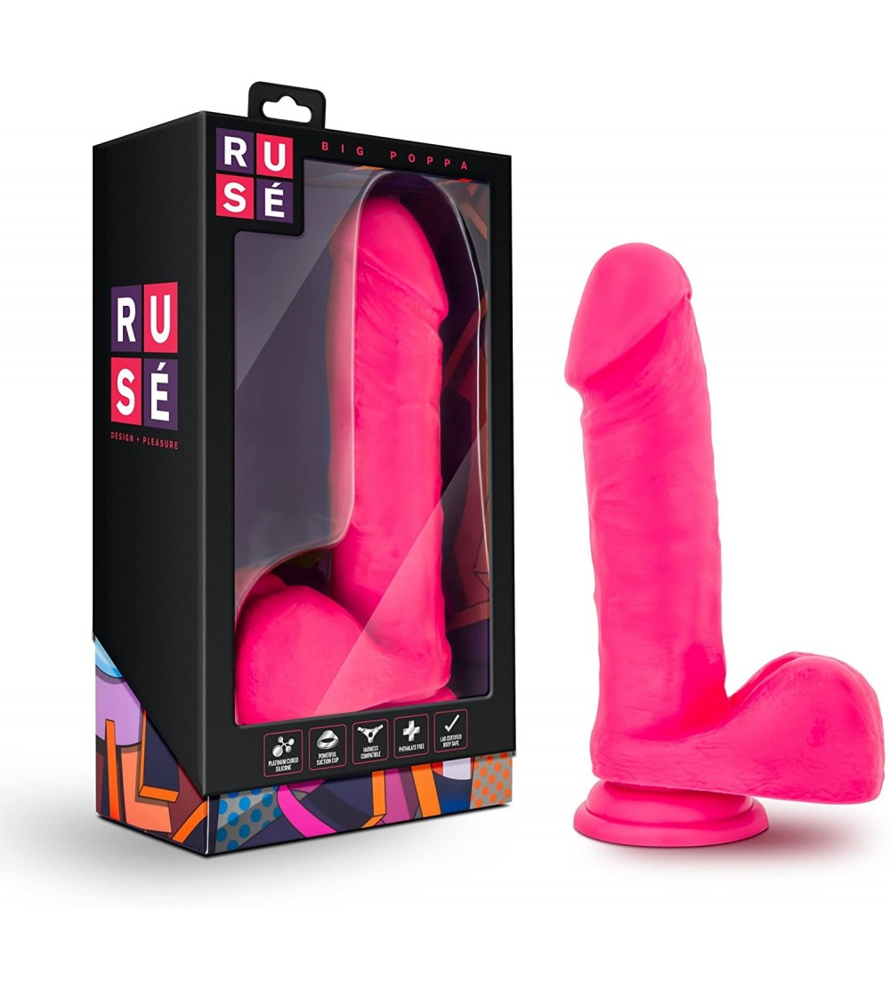 Vibrators 8" Satin Smooth Silicone Realistic Premium Quality Dildo (Hot Pink) - Hot Pink - CM12N4486B1 $27.69