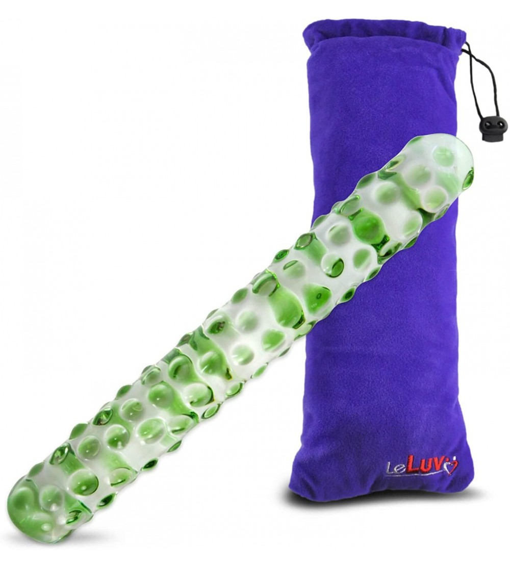 Dildos Dildo 7 inch Beaded Green Glass Wand Bundle with Premium Padded Pouch - Green - CG11UYWDQ9X $14.93