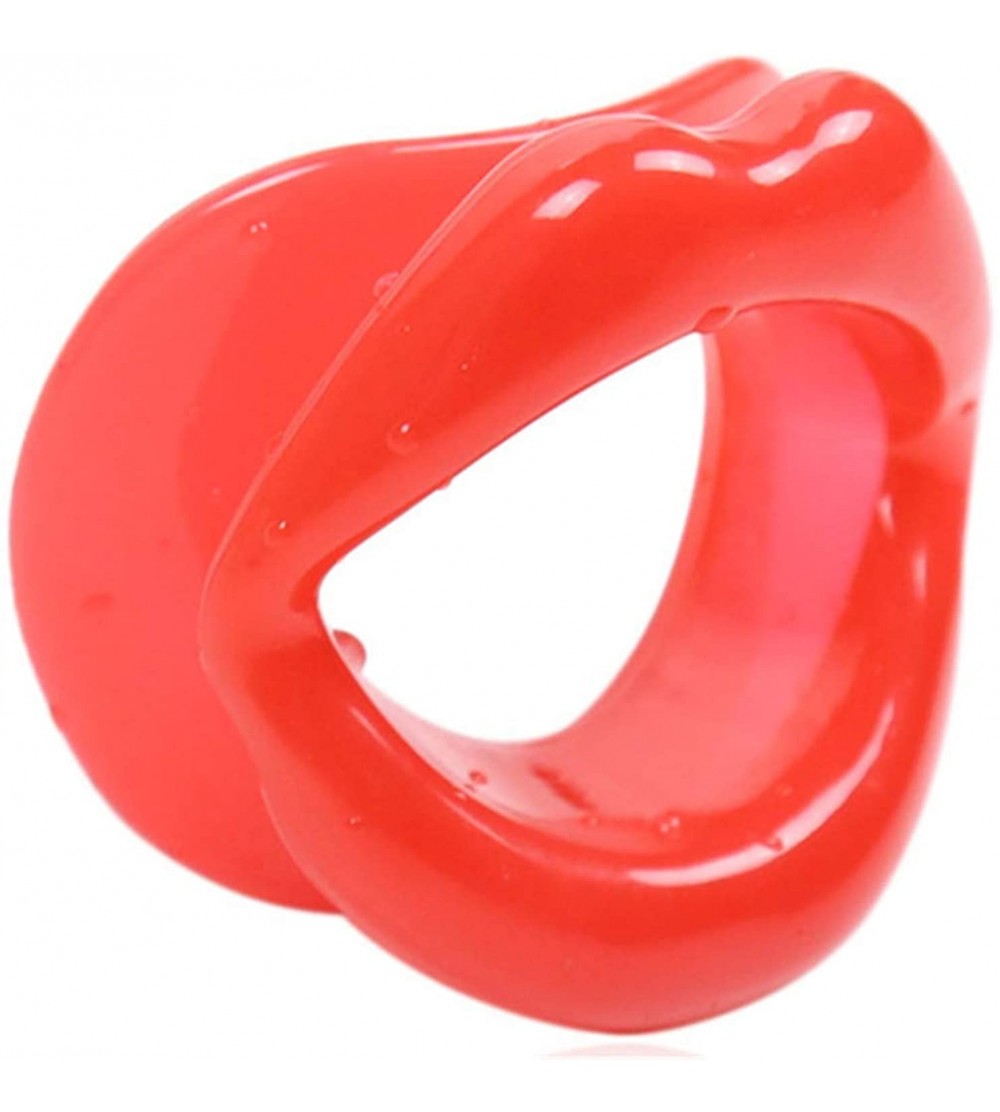 Gags & Muzzles Open Breathable Woman's Lips Shape Mouth Gag Head Harness - Red - CA18SE96YC3 $9.01